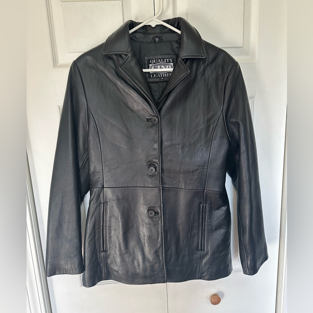Vintage Quality Leather Gino Blazer Black Jacket Women’s size Medium